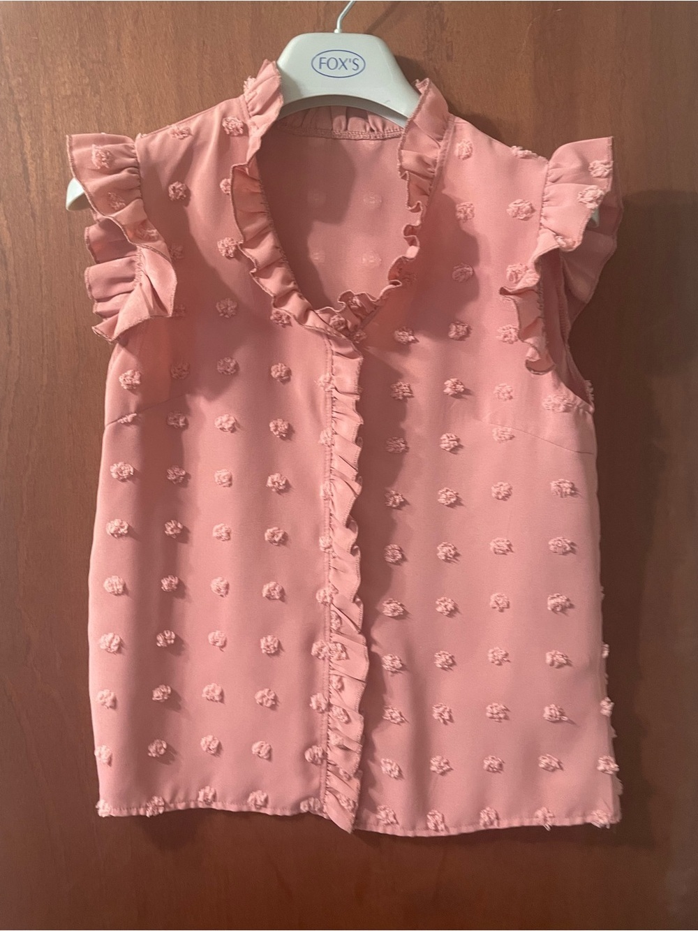 Women’s Ruffled Dot Texture Top - Pink. Medium.